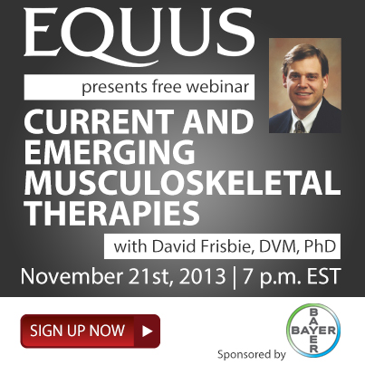 EQUUS Magazine to Present ?Current and Emerging Musculoskeletal Therapies,? Free Webinar with David Frisbie, DVM, PhD